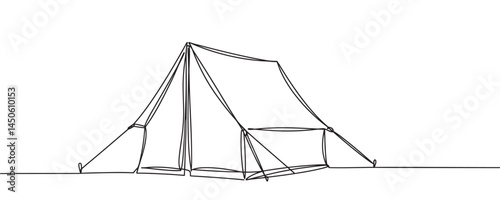 Linear drawing of camping tent. Tent line icon. Travel and recreation symbol. vector illustration.