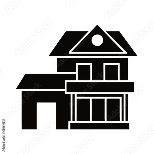 House Building Structure Icon Representing Residential Architecture and Construction