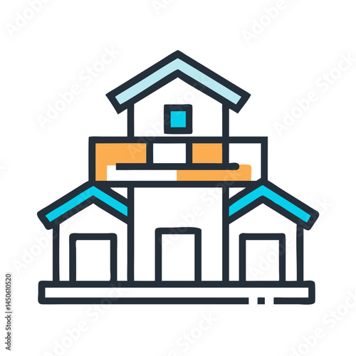 House Building Structure Icon Representing Residential Architecture and Construction