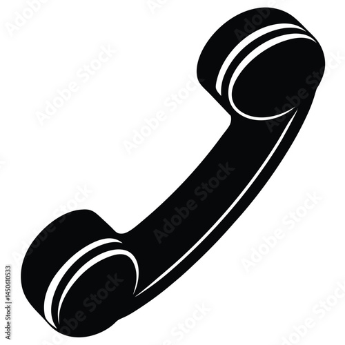 Simple black silhouette of a telephone handset, call icon on a white background