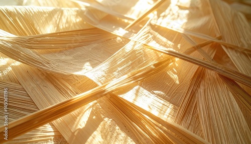 A heaping mound of uncooked pasta noodles, showcasing various shapes like spaghetti, fettuccine, and penne, all beautifully intertwined and golden. photo