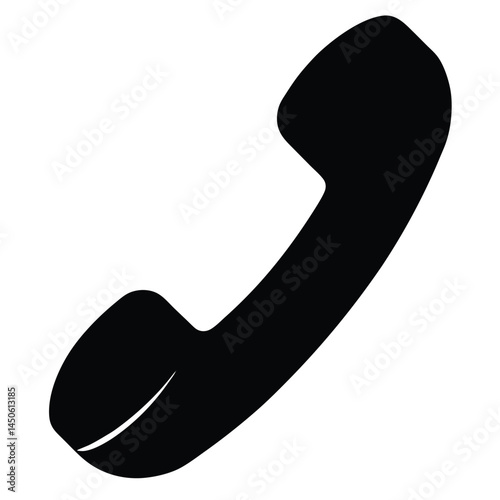 Simple black silhouette of a telephone handset, call icon on a white background