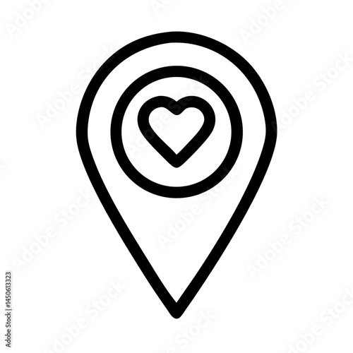 Location Pin with Heart Marker Icon Representing Romantic Destination and Loved Place Indicator