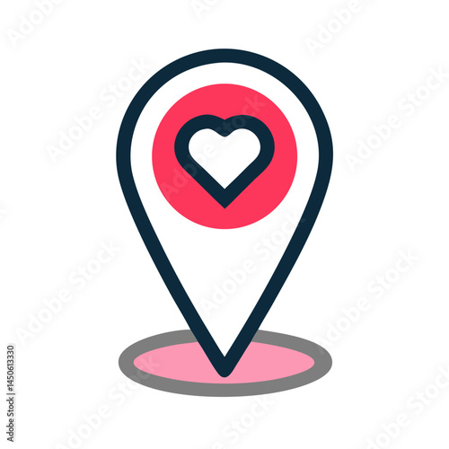 Location Pin with Heart Marker Icon Representing Romantic Destination and Loved Place Indicator