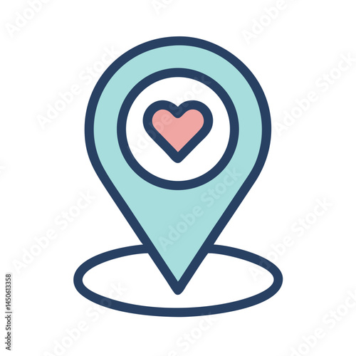 Location Pin with Heart Marker Icon Representing Romantic Destination and Loved Place Indicator