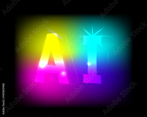 Vector isolated illustration of AI lettering with neon effect. Learning and using artificial intelligence.
