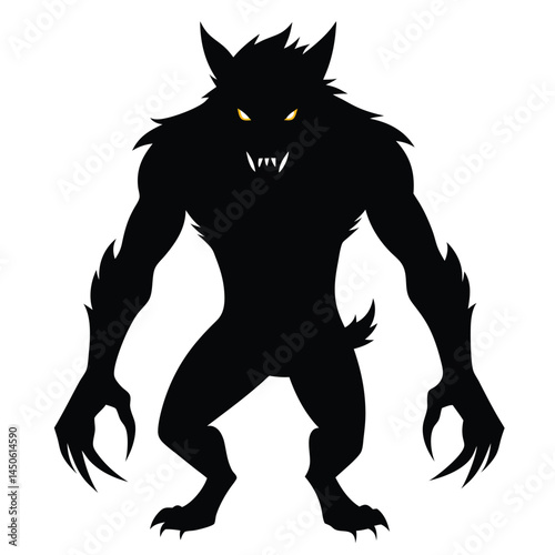 Silhouette illustration of a fearsome werewolf monster posed against a clean white background