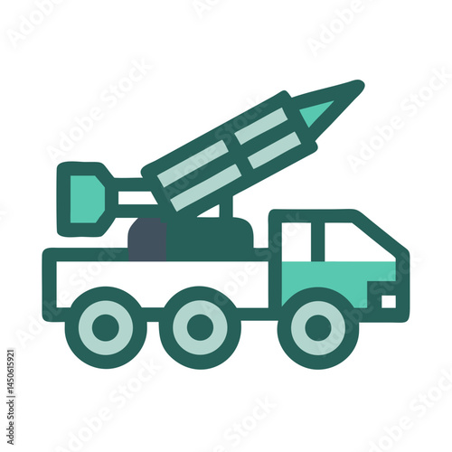 Military Rocket Launcher Vehicle Icon Representing Tactical Missile Deployment and Mobile Warfare Unit