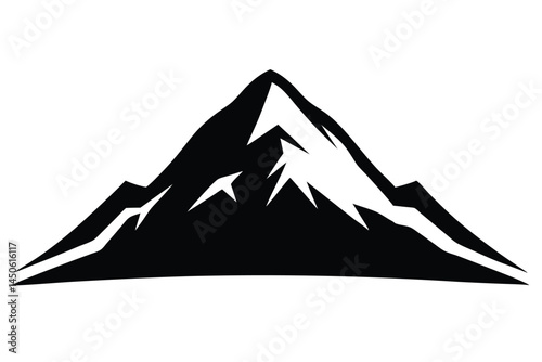 Simple black and white mountain icon representing adventure and outdoor exploration