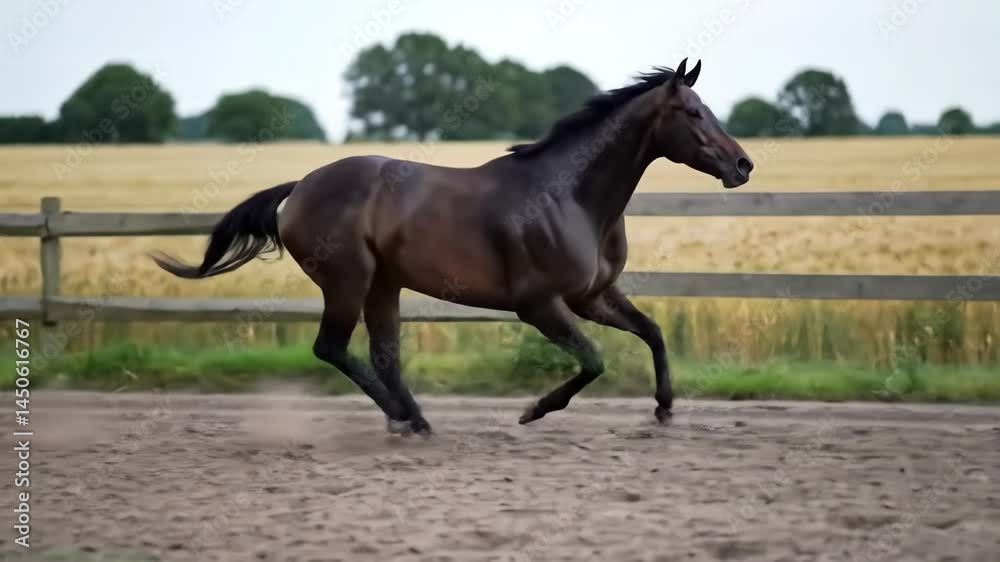 Majestic horse galloping in a country setting