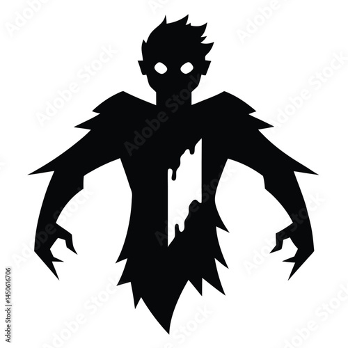 Spooky silhouette of a zombie character in black with sharp edges for halloween designs