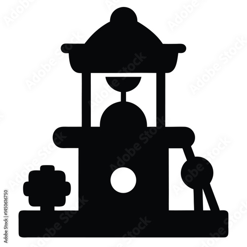 Simple and elegant silhouette of a water well with a decorative tree element