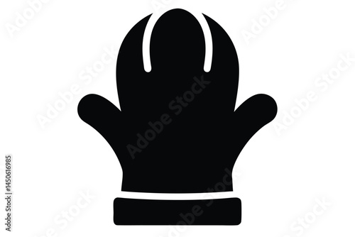 Simple black oven mitt icon for kitchen safety and culinary themes on white background