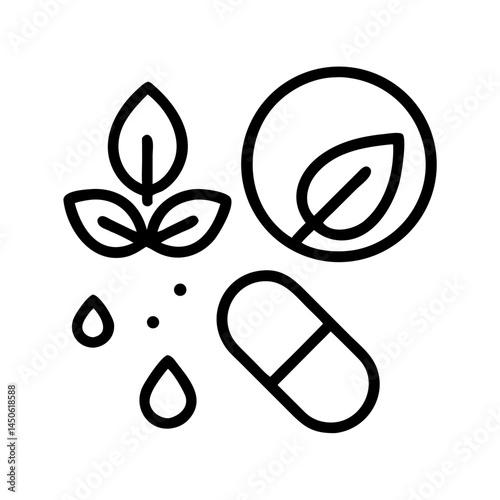 Pill and Herbal Drop Icon Representing Pharmaceutical and Natural Medicine Combination