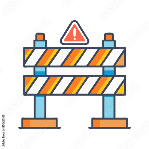 Road Barrier Construction Warning Icon Representing Traffic Control and Safety Measures