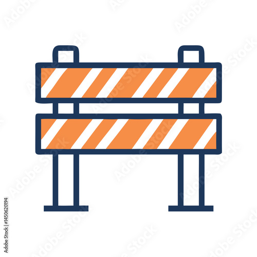 Road Barrier Construction Warning Icon Representing Traffic Control and Safety Measures