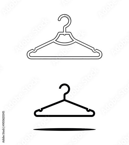 Minimalist Clothing Hanger Illustration in Black and White, Simple Line Drawing with Geometric Shapes and Contemporary Aesthetic for Wardrobe Accessories and Fashion Symbols