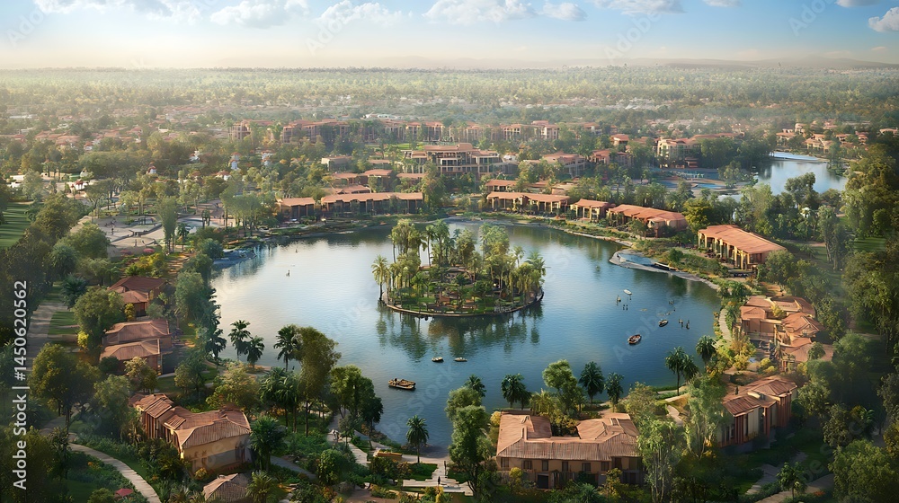 Fototapeta premium Aerial view of a resort community by a lake