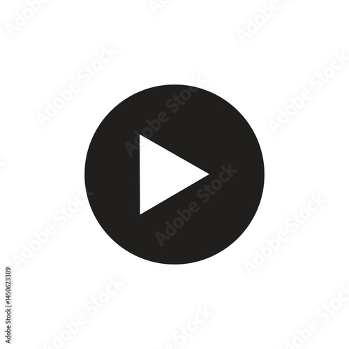 Play button sign in black and white on white background. 
