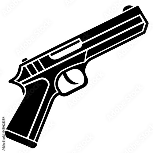 Isolated black pistol handgun weapon firearm vector illustration for security and shooting range design isolated on transparent background