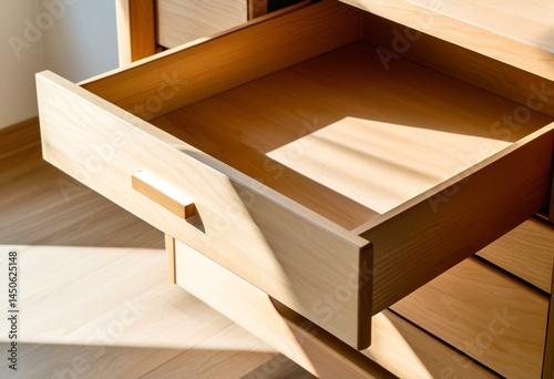 A wooden dresser with two drawers on top of it.