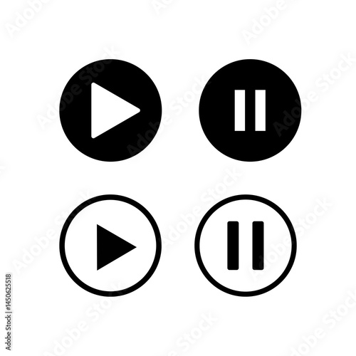 Play and Pause Music Button Icons Set – Media Control Vector Symbols
