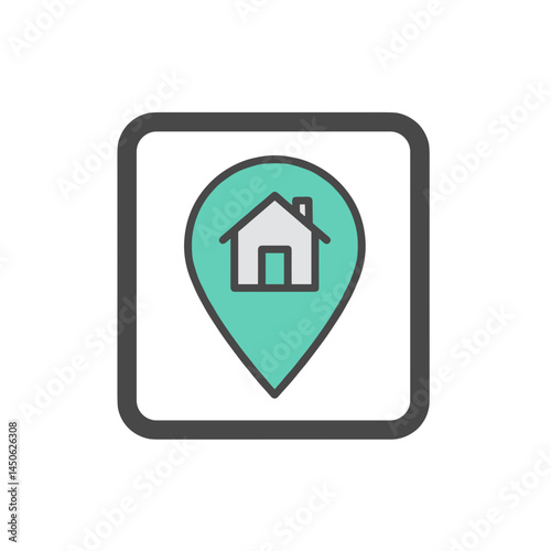 Solar Roof Panel Icon - Icon of Home Pin Location in Minimalist Style  