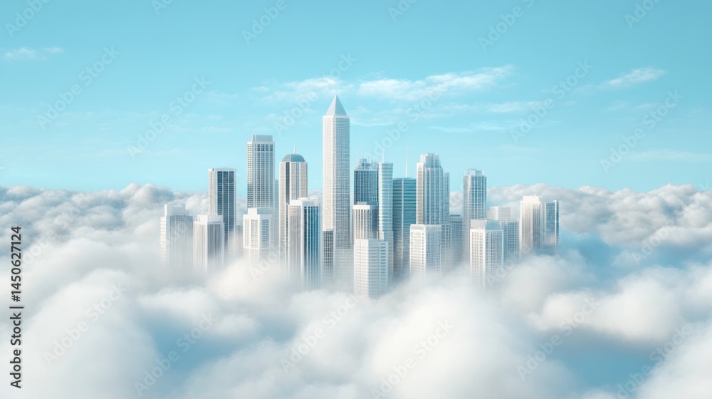 Fototapeta premium City in the Clouds: A Dreamlike Metropolis Above the Heavens