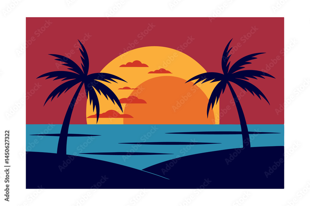 Obraz premium Summer Illustration Vector Sunny Seasonal on White Background