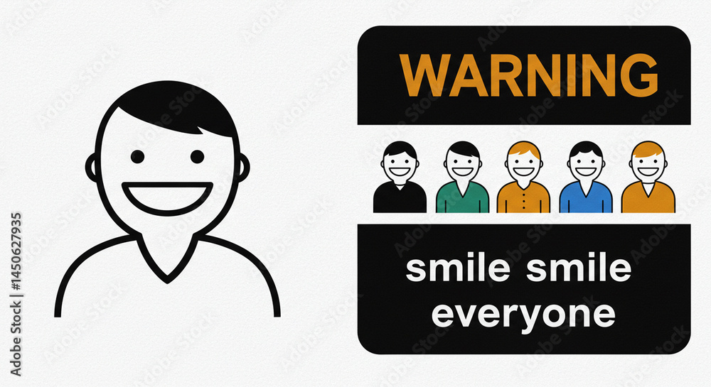 Fototapeta premium Warning sign with smiling faces digital illustration orange black white depicting caution conformity 