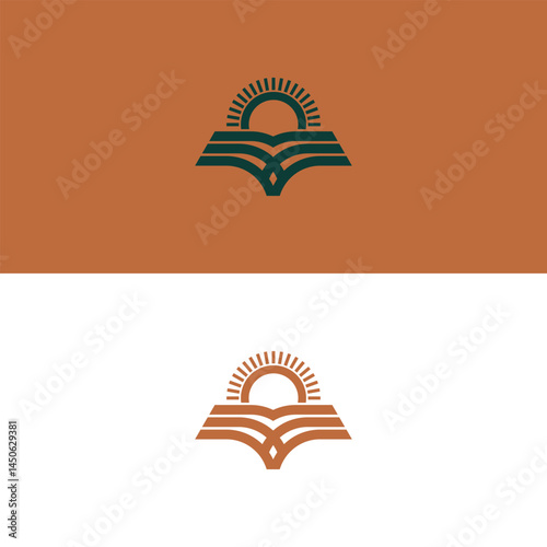 FARM BOOK FIELD SUN LOGO ICON ILLUSTRATION