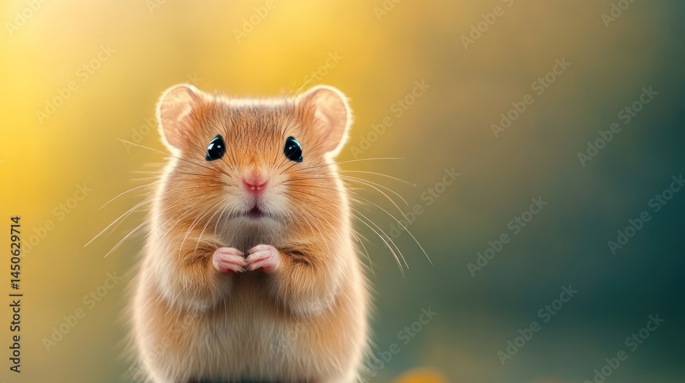 Adorable small rodent portrait soft fur golden background Adorable small rodent portrait soft fur golden background
