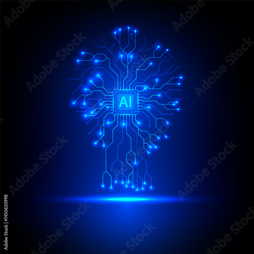 Digital AI circuit board background. Futuristic artificial intelligence electronic technology concept.