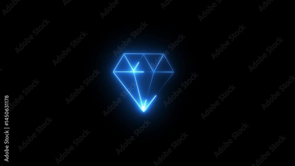 Neon Diamond Glowing With Geometric Precision On Black Background Neon Diamond Glowing With Geometric Precision On Black Background
