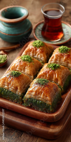 Create a hi-res photo of some homemade baklava, suitable for a magazine spread.

