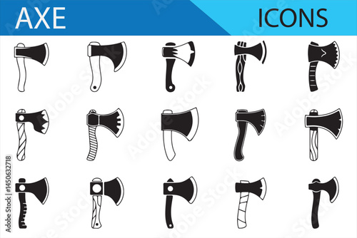Collection of minimalist axe icons for outdoor, survival, and equipment illustrations.