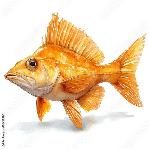 Flounder Fish On The Ocean Floor, watercolor vector, isolated on a white background.