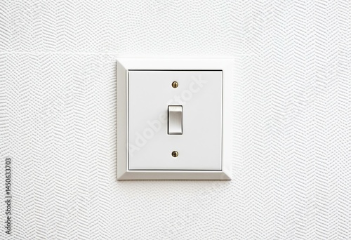 A white light switch on a white wall.
