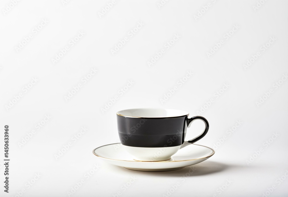 A white cup and saucer sitting on a white surface. A white cup and saucer sitting on a white surface.