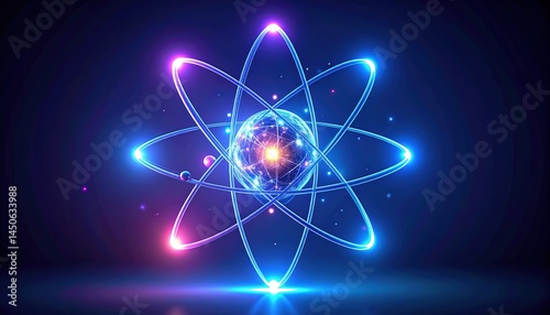 Vibrant Glowing Atom Model Science Energy Nuclear Physics Illustration