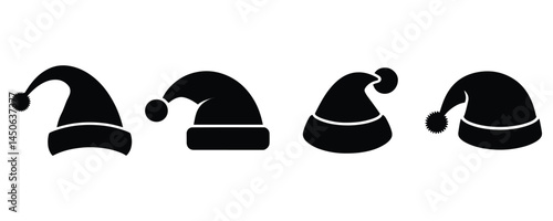 Silhouette Set of Santa Claus Hats for Christmas Design and Decoration.