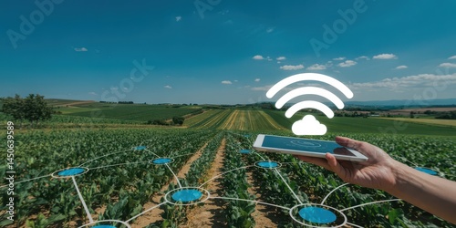 Wireless network connecting a farm field.