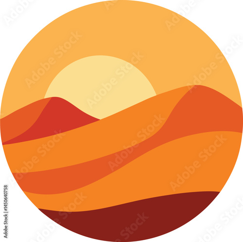 vector illustration of a sunset on the desert dunes