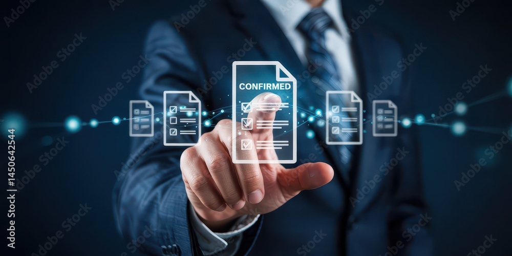 Digital document confirmation by a business person. Digital document confirmation by a business person.