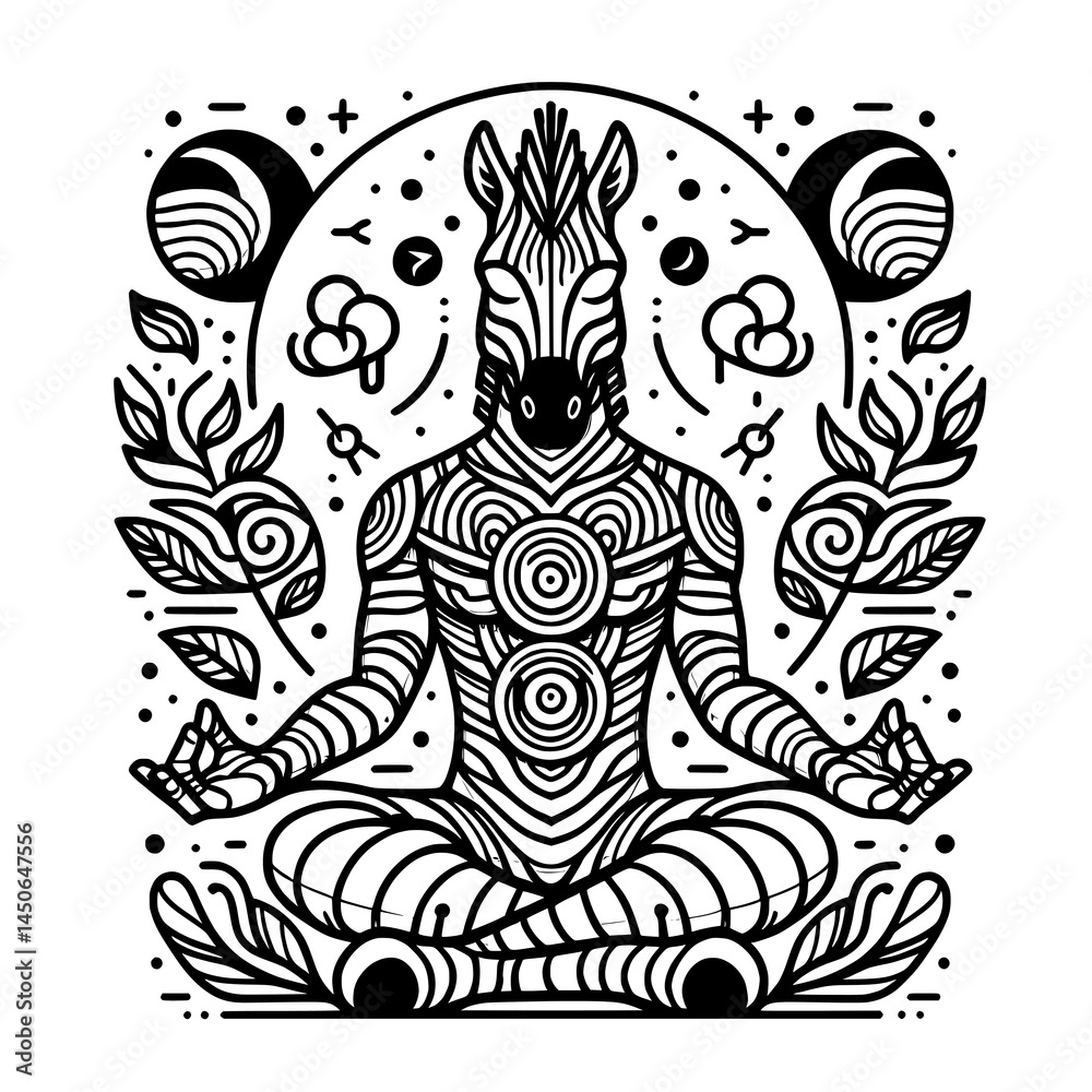 Fototapeta premium Meditative Animal Spirit Illustration with Nature Elements
