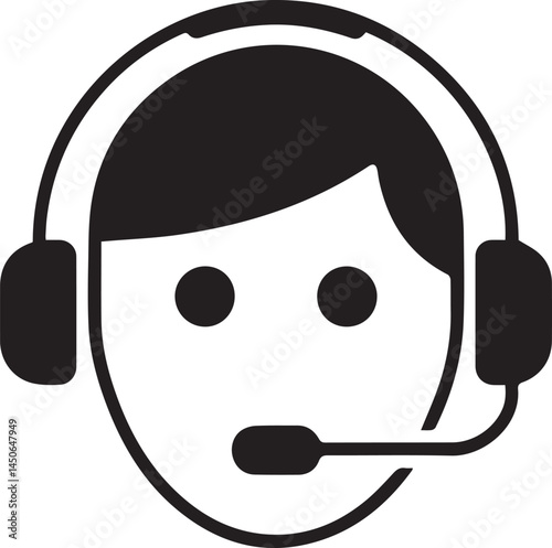 Customer Service Representative Icon with Headset, Simple Black and White Illustration for Communication and Support Themes