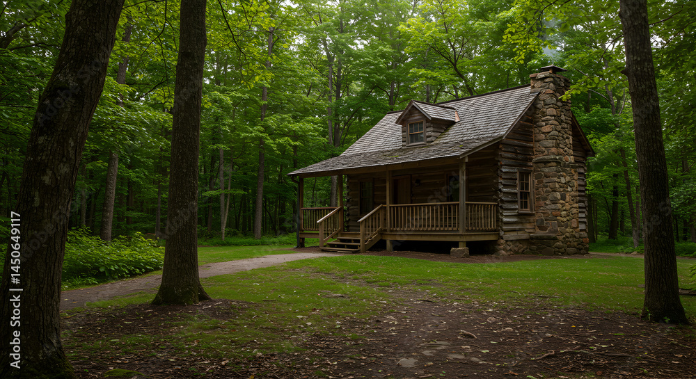 Secluded Log Cabin Retreat Amidst Lush Green Forest Scenery Secluded Log Cabin Retreat Amidst Lush Green Forest Scenery