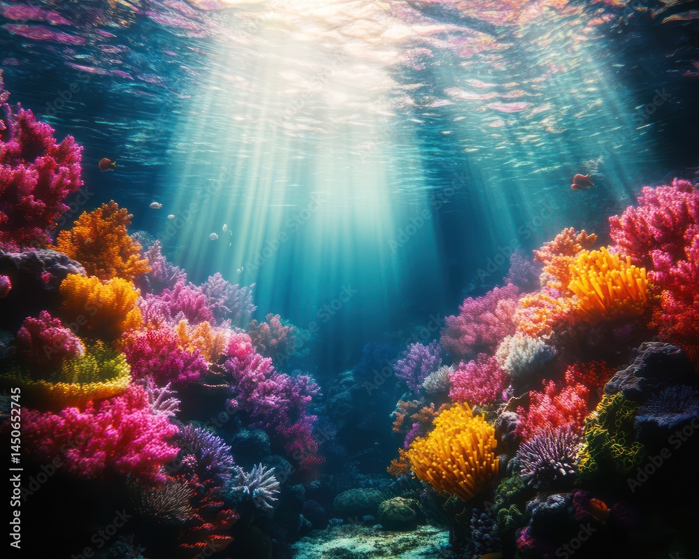 Naklejka premium Colorful underwater coral reef scene