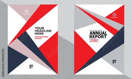 Geometric Business Flyer Design - Red and White Corporate Report Template Vector Cover Set