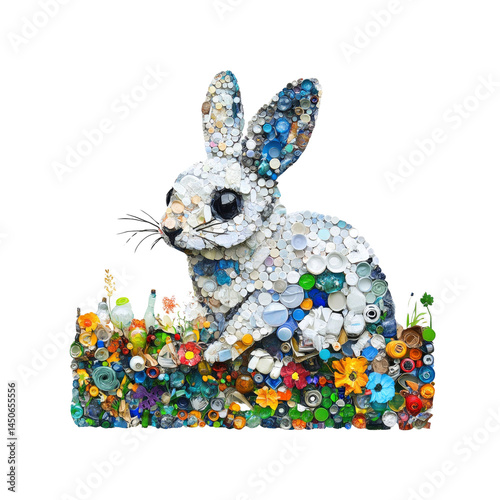 Recycled Rabbit A Mosaic of Plastic Waste Transformed into Art